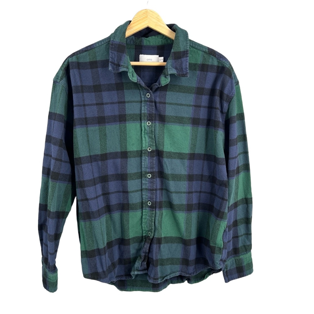 Onia Womens Shirt Green Button Up Plaid Long Sleeve Flannel Soft Collared XL